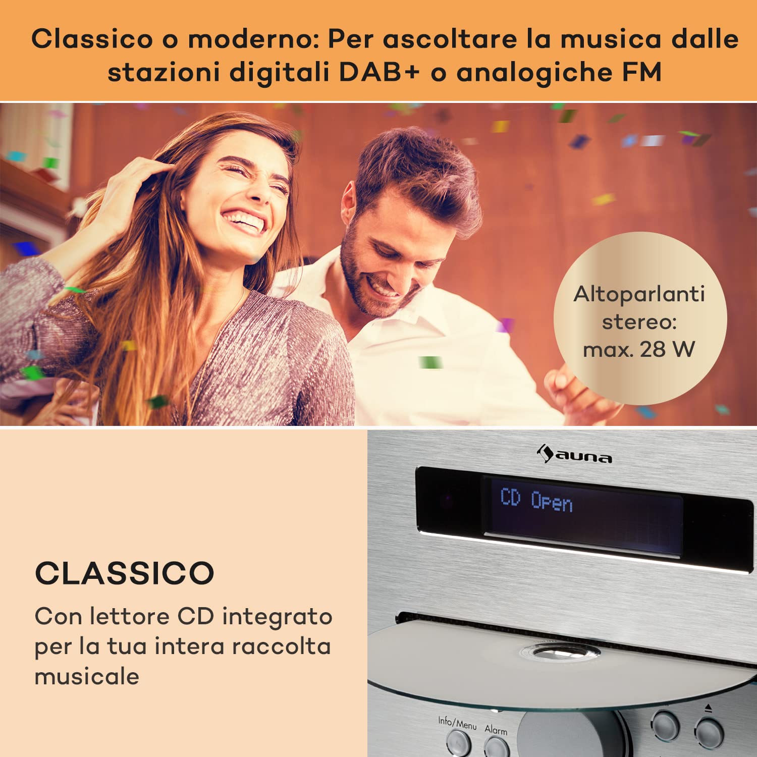 Silver Star Radio Portatile Ricaricabile DAB/FM/DAB+ Bluetooth CD Altoparlanti Stereo Display LCD Streaming MP3 Radiosveglia Vintage Legno