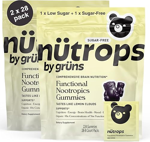 Nutrops originales bajos en azúcar y sin azúcar, paquete de 2 x 28, gomitas nutricionales nootrópicas funcionales con 10 veces más concentración de