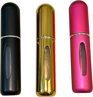 بخاخ عطري محمول وقابل لاعادة التعبئة من ميتاليك ترافل، مثالي للسفر او حمل عطرك المفضل اثناء التنقل، 3 الوان - بينك وذهبي واسود