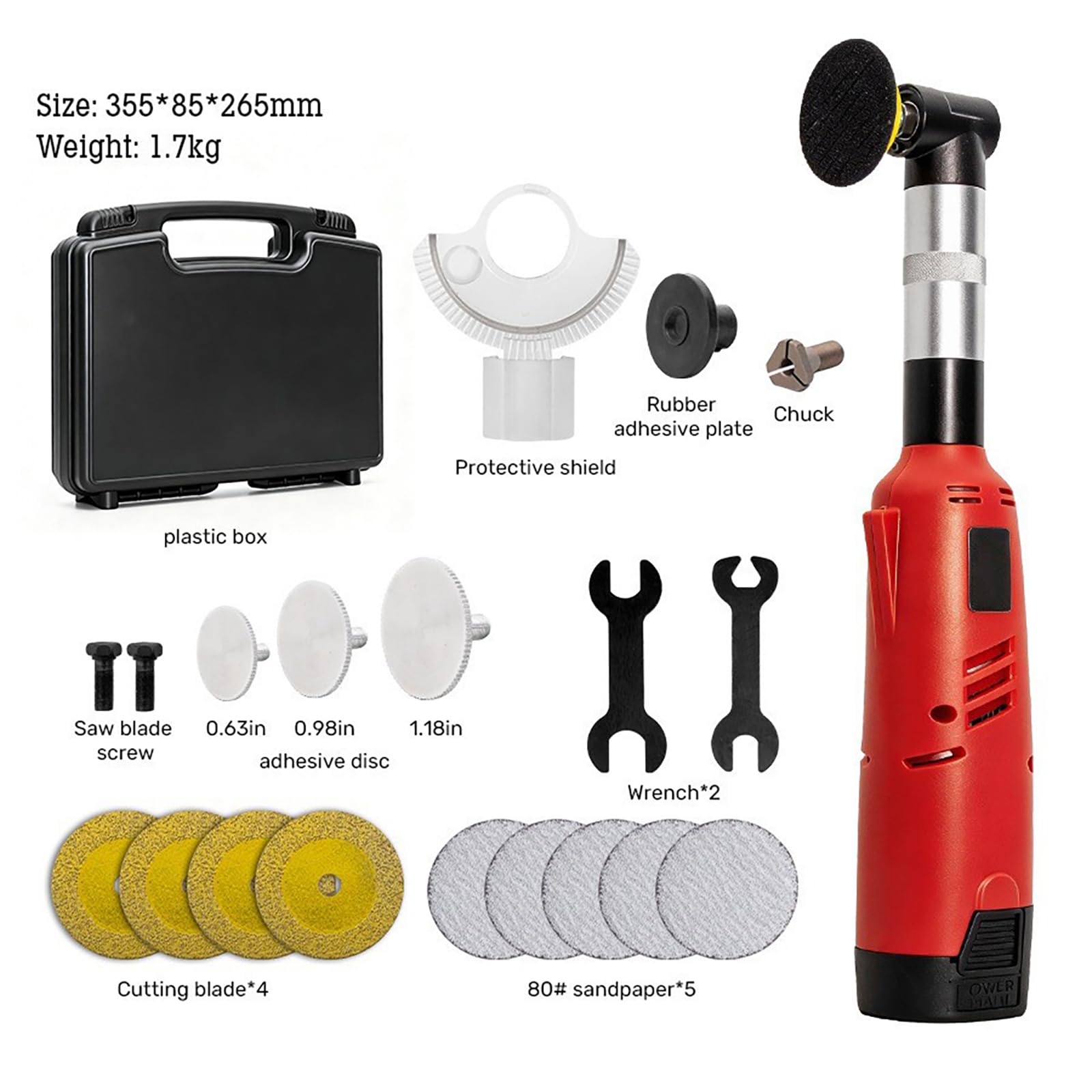 Smerigliatrice Angolare, Lucidatrice Mini Senza Fili 360W, 5 Velocità | Testa a squadra, protezione regolabile per pulizia delle fughe, lucidatura e rimozione della ruggine(Basic model)