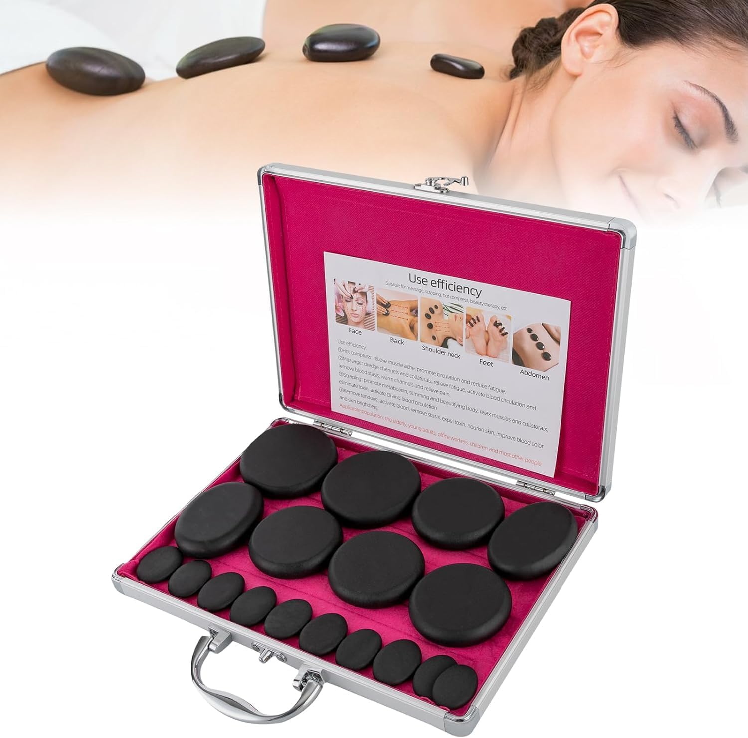 Hot Stones Massage Set with Temperature Adjustment, 16 Essential