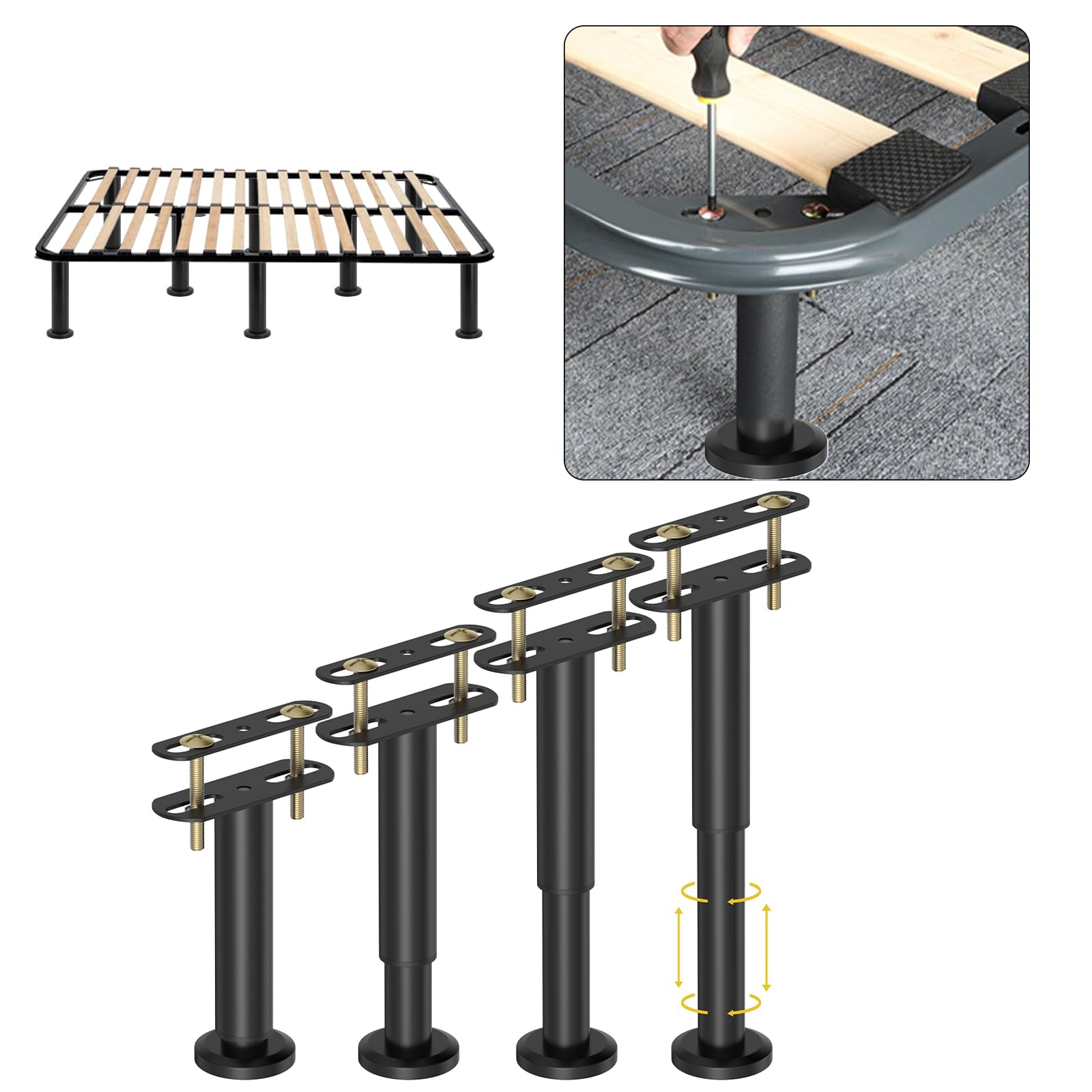 4 stuks in hoogte verstelbare bedpoten, 18-32 cm, steunpoot voor bedframe en lattenbodem, metaal, intrekbaar, middensteunpoten, tot 450 kg, metalen steunpoten voor bedsteun, bank, kast
