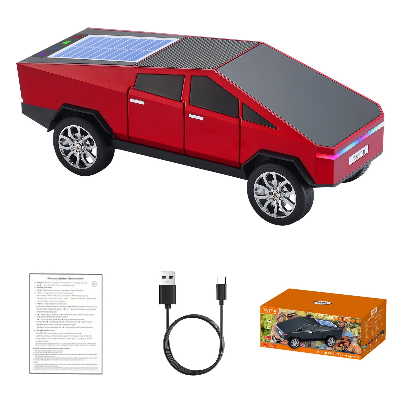 WSTER WS-699 Cybertruck Solar-Bluetooth-Lautsprecher, Rot