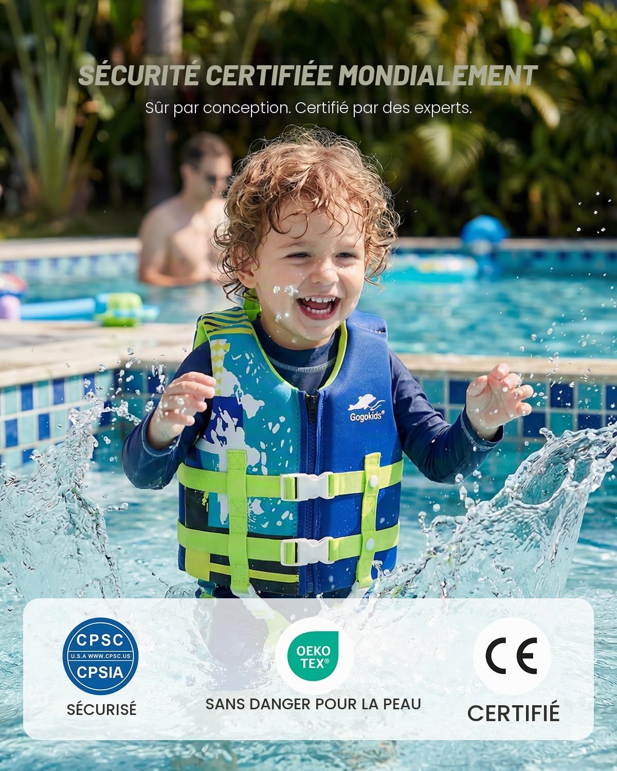 Gogokids Veste de Flottaison pour Enfants - Aide à la Natation avec Bretelles de Sécurité Réglables pour Enfants de 15-35kg, Garçons et Filles de 2 à 9 Ans, Idéal pour la Piscine et la Natation