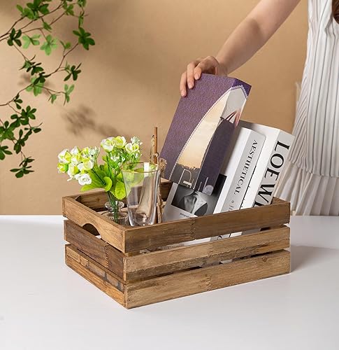 Miniatura 8 de Juego de 3 cajas de madera anidadas, cajas de almacenamiento de madera rústica con asas recortadas, cestas decorativas de madera de granja para