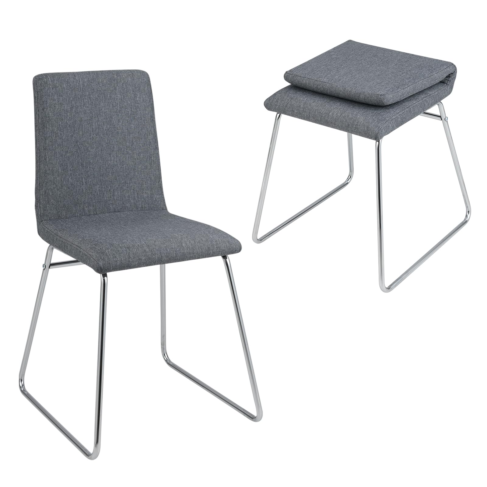 COSTWAY Juego de 2 Sillas de Comedor Modernas, Silla de Cocina Tapizada con Respaldo Plegable y Estructura Metálica, Asiento Acolchado, Carga de 150 kg, Sillas Sin Reposabrazos para Interior, Gris