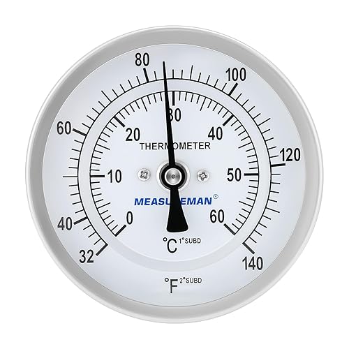 Miniatura 2 de Measureman Termómetro de esfera bimetálica de acero inoxidable, esfera de 3 pulgadas, vástago de 6 pulgadas, 32-140 grados F0-60 grados C, +-1% de