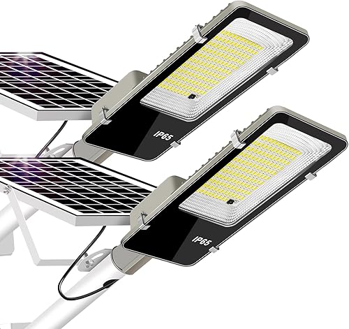 Luces solares impermeables para exteriores IP65 paquete de 2 luces solares de calle de 10000 mAh, luces solares para exteriores del atardecer al