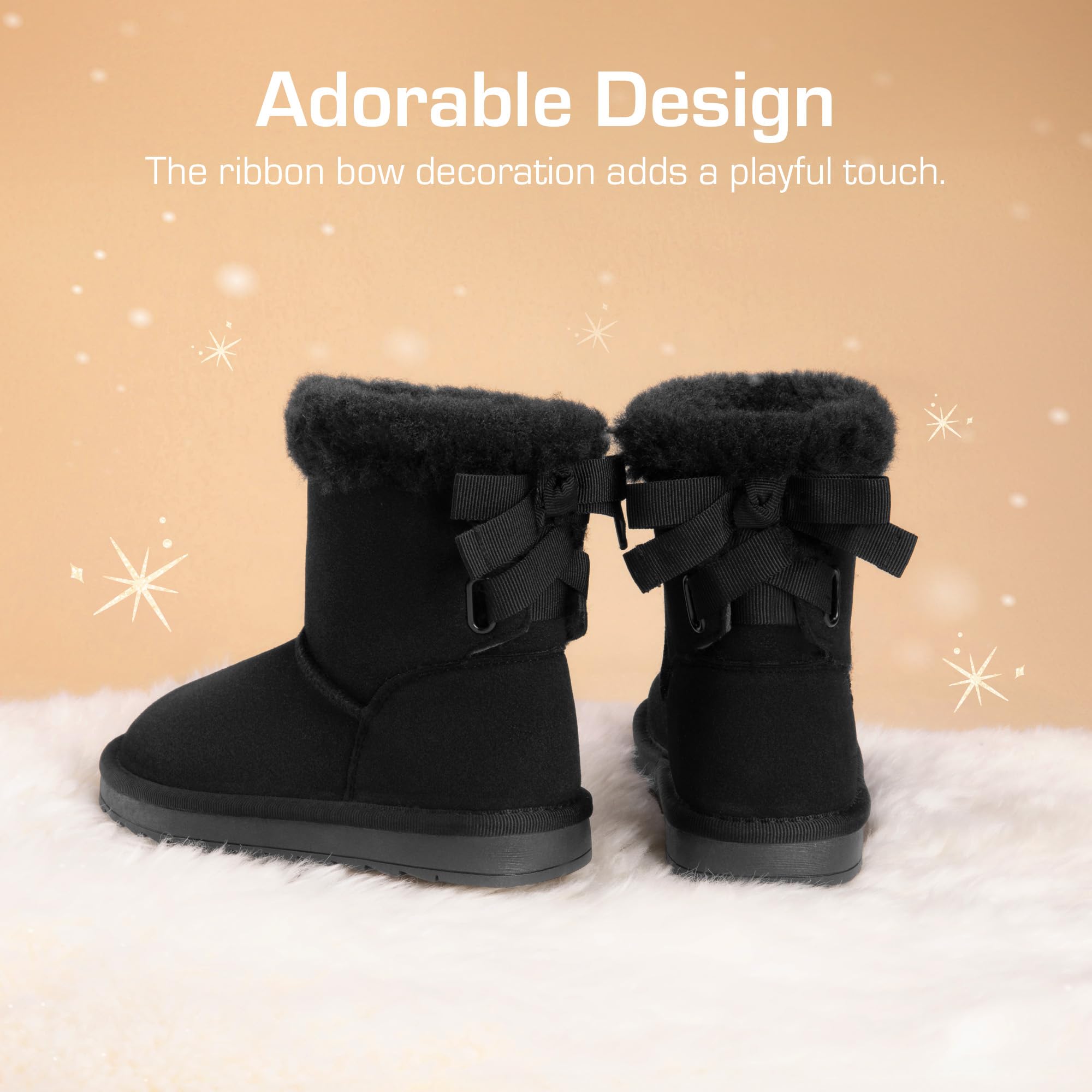 DREAM PAIRS Dziewczęce buty dziecięce zimowe sztuczne futro ciepłe śnieg kostki FuzzyChic dziecięce kokardki dla malucha/małego dziecka | Botki, wygodne, ciepłe, przytulne futro, urocza kokarda z tyłu, na co dzień, na zewnątrz, na zimną pogodę