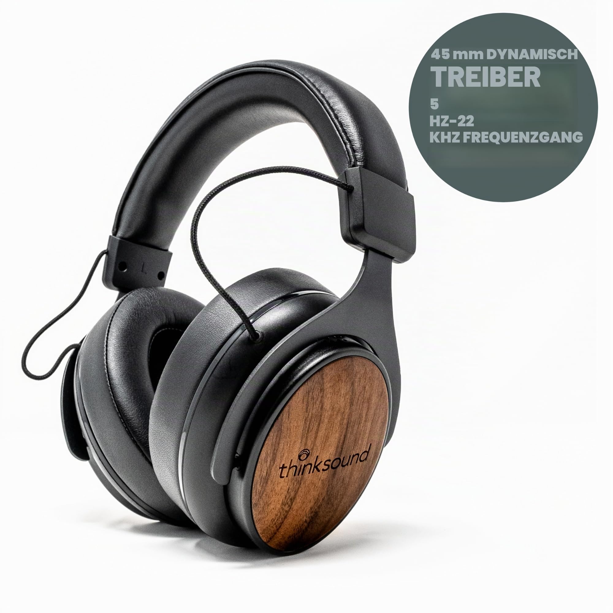 thinksound ov21 Kopfhörer mit Kabel, geschlossene Rückseite, mit Mikrofon, hergestellt aus nachhaltig geerntetem Holz, für Musikliebhaber, Audiophile, Podcast-Ersteller und Studioprofi