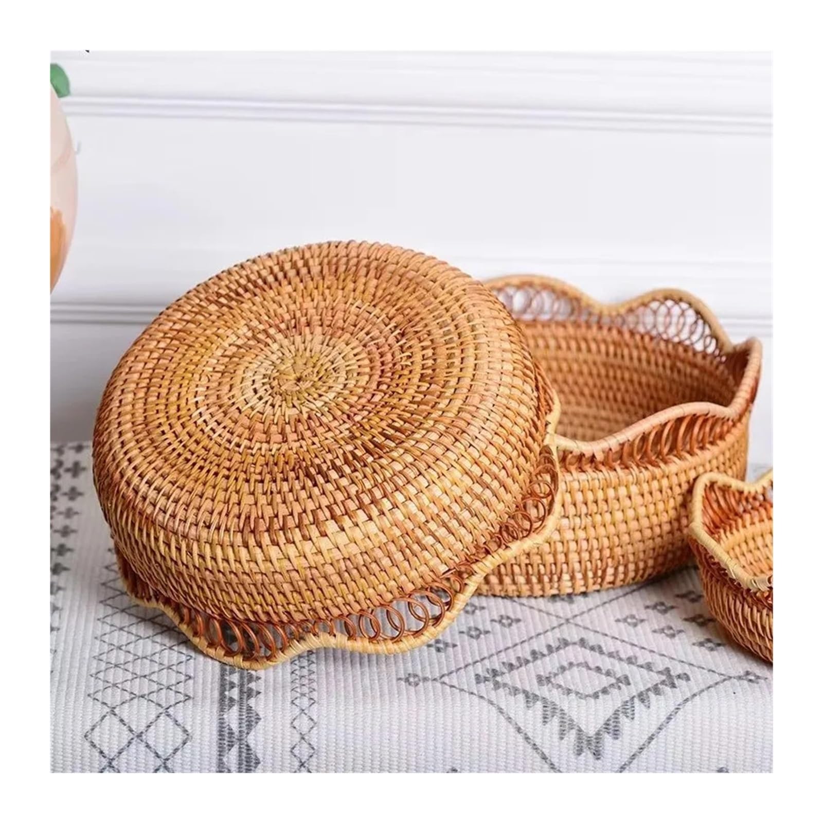 Cestino portafrutta intrecciato a mano, vassoio in rattan, cestini in vimini, pane, colazione, espositore, artigianato, decorazione domestica(3Pcs S M and L Set)