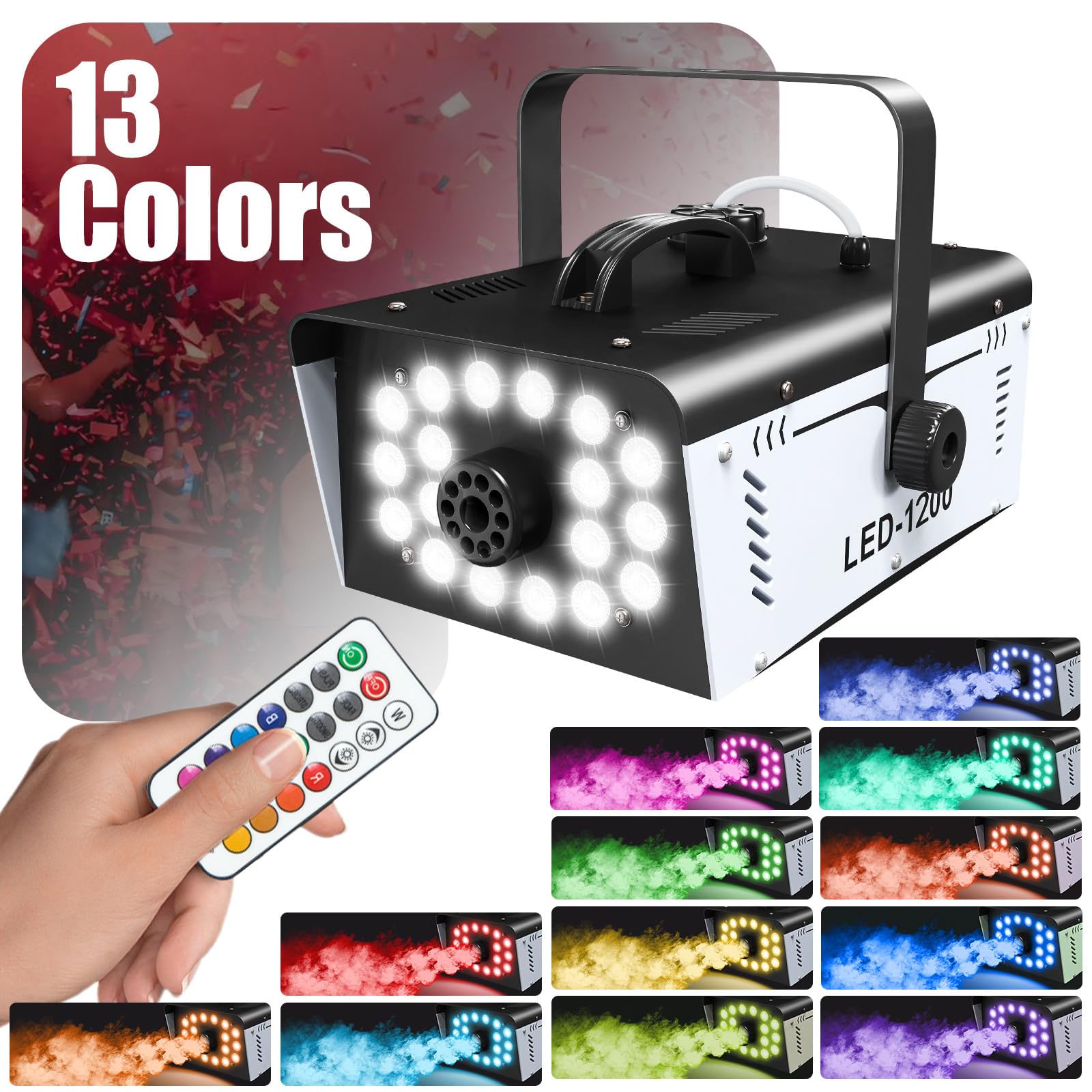 Fog Machine Halloween Outdoor 1200W with 18 LED Lights, Smoke Machine Fog with Remote, Perfect for Party, Stage, Wedding, Indoor