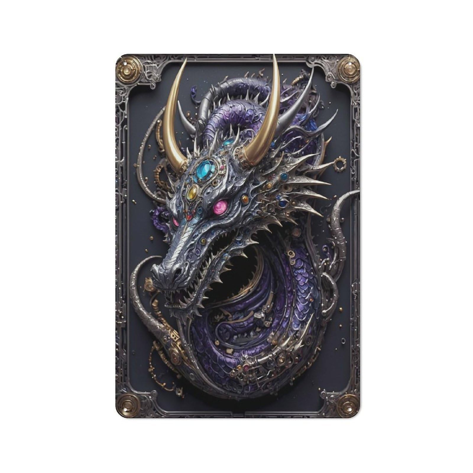 Junmoney Style-6 Steampunk Guardian Dragon Understated Metal Wall Decor 30X20cm, Office Metal Sign For Office, Study, Studio Or Hallway