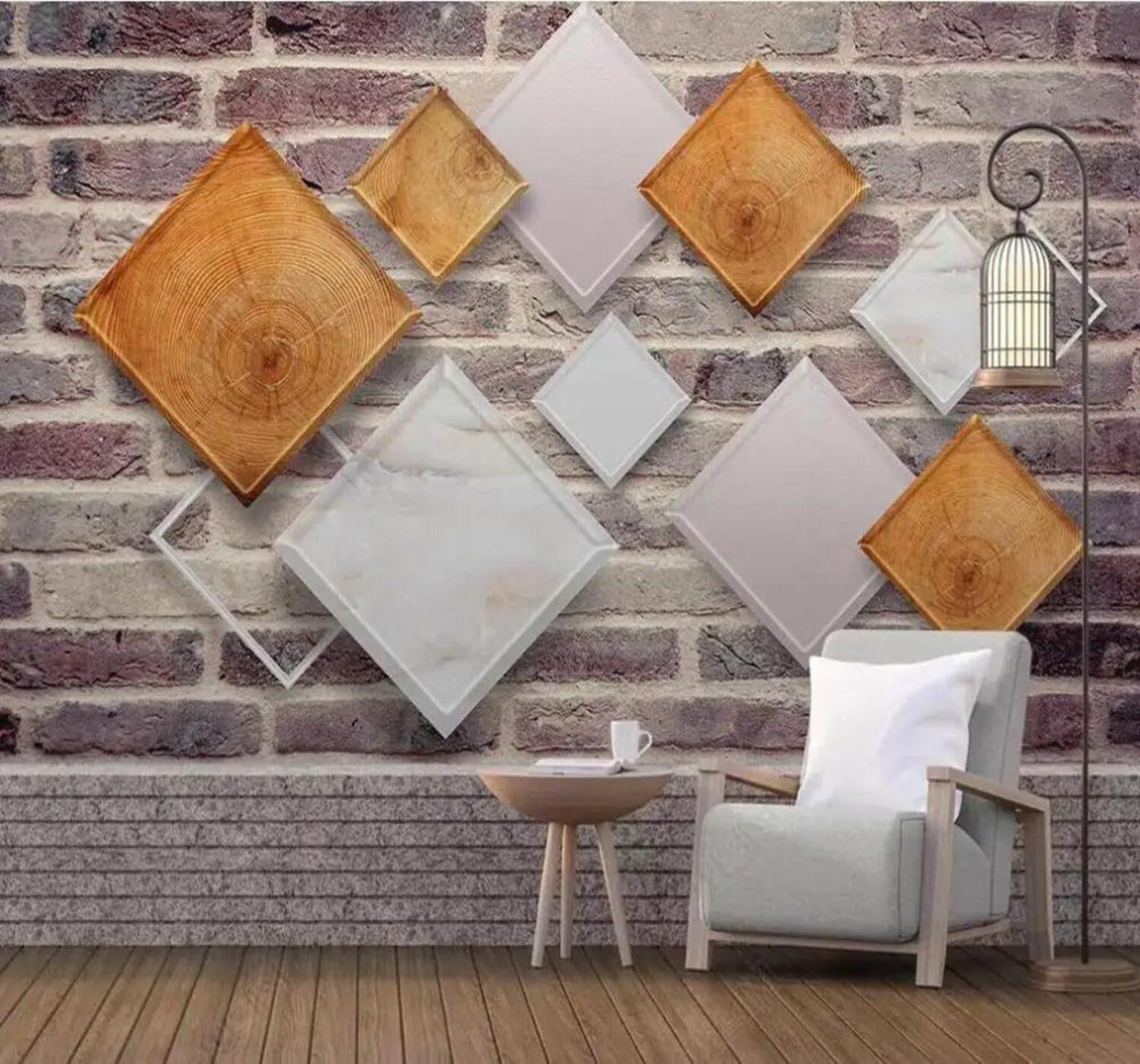 Tzxztt 400Cm×280Cm(B×H) Retro Three Dimensional Wood Grain Gold Brick Wall Modern 3D Wallpaper Premium Textured Silk Neutral Tones Material Ideal For Living Room Bedroom-400Cm×280Cm