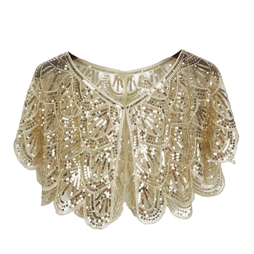 Uposao Cape de Mariage 1920s Femme Sequin Châle et Wraps Élégant Soirée