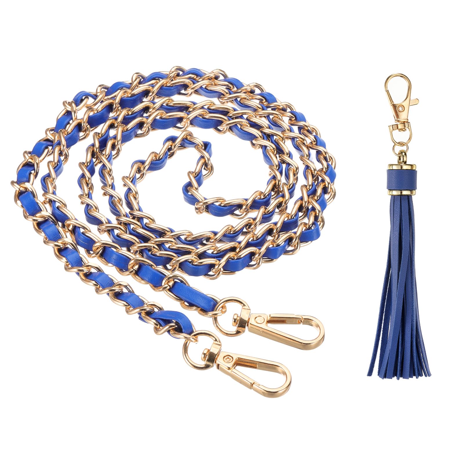 PATIKIL Purse Chain Strap, 47 Inch Leather Chain Purse Strap Replacement with Tassel for Crossbody Bag Handbag Woman Blue/Gold