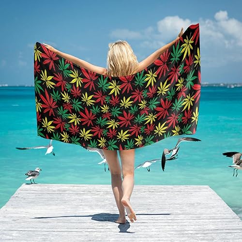 OTVEE Toalla de playa con patrón de hojas de cannabis, 31 x 71 pulgadas, toallas de playa para viajes, natación, piscina, yoga, gimnasio,