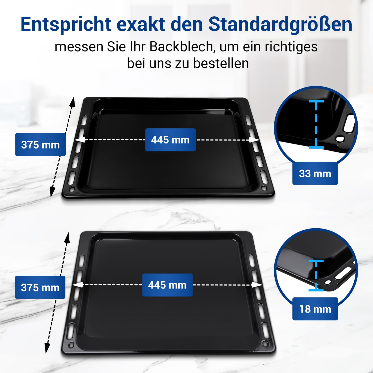 VIOKS Set 2x Tiefes Backblech 45x37 cm / 445x375 mm Ersatz für Whirlpool Bauknecht Fettpfanne Backofen - Ofen Baking Tray & Backblech Tief Emailliert