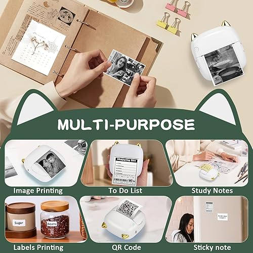 Miniatura 7 de Mini impresora térmica con luz RGB – Impresora de fotos portátil inalámbrica de bolsillo Bluetooth sin tinta para teléfono móvil iOS Android, para