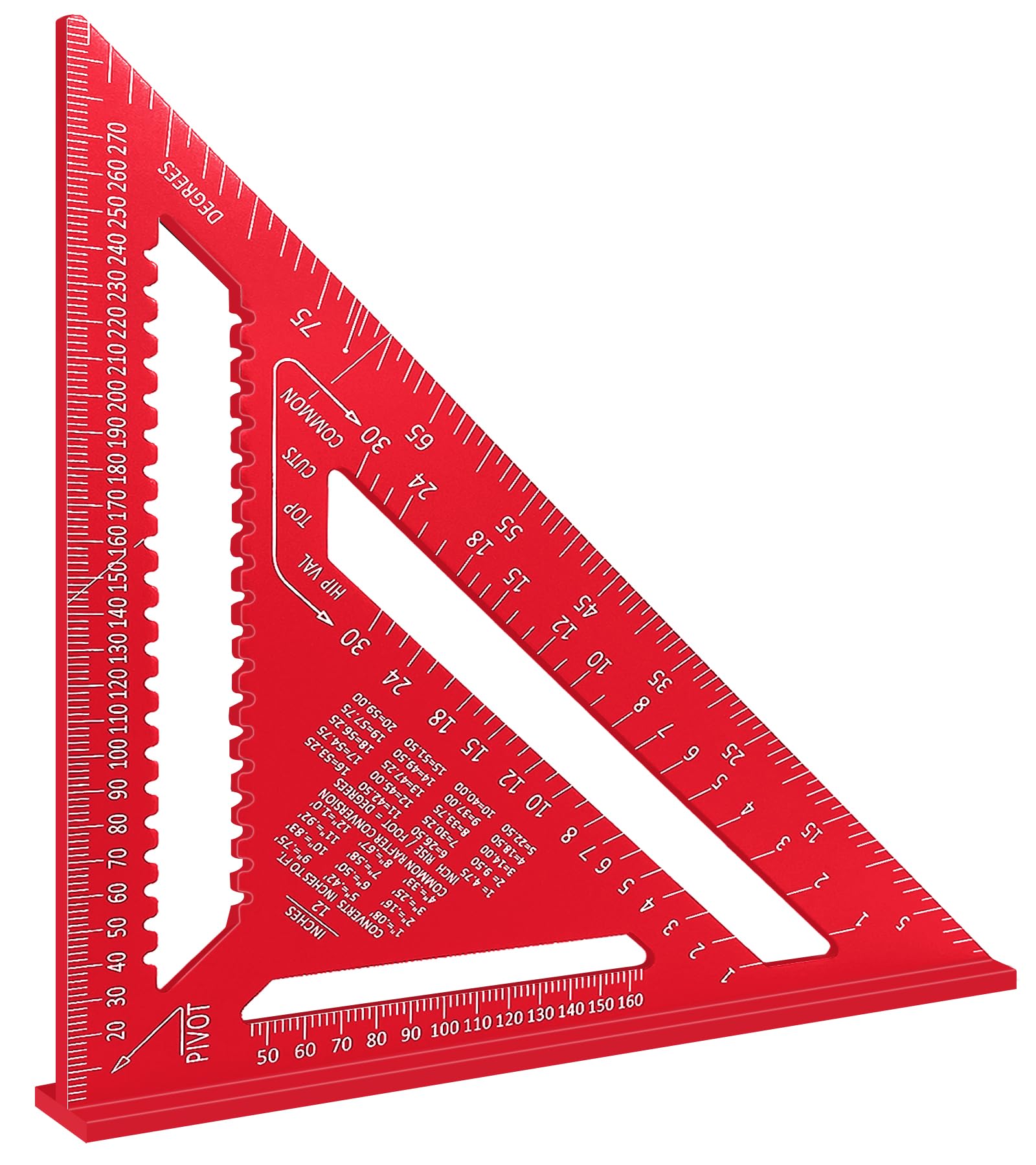 Escuadra Carpintero 30cm en Aluminio, Escuadra Triangular Multifuncional 45° 90°, Regla Metálica de Alta Precisión para Medir y Marcar (Rojo)