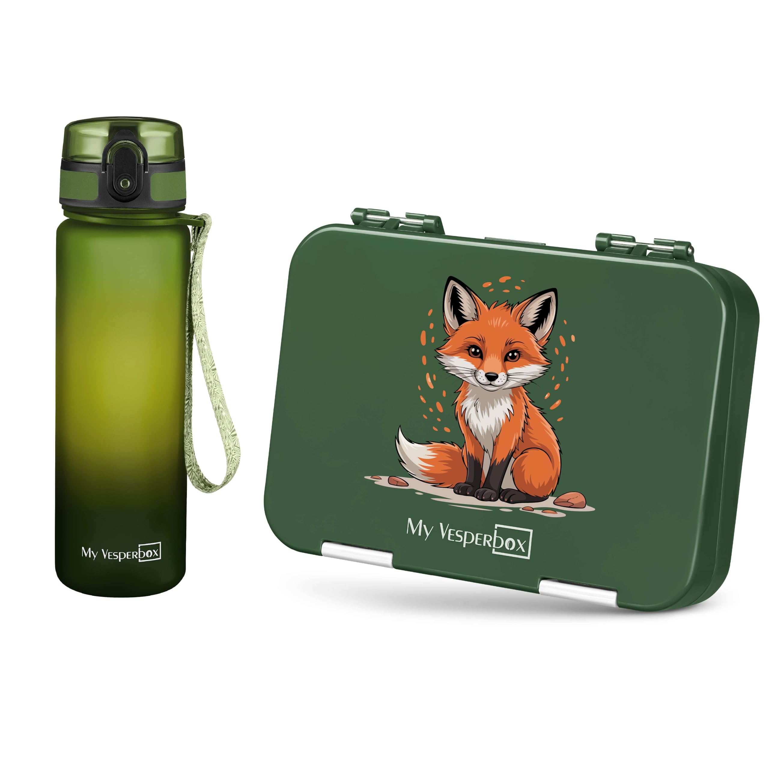 My Vesperbox - Len - Set – Brotdose & 500ml Trinkflasche für Kinder – auslaufsicher & BPA-frei – Lunchbox für Schule & Kindergarten - Bento Box Set