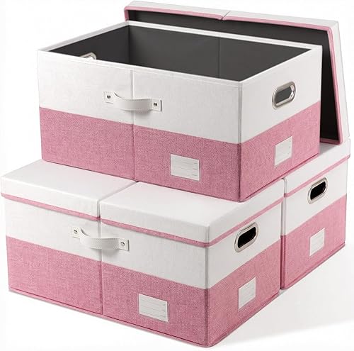 Miniatura 74 de PRANDOM Cajas de almacenamiento con tapas [paquete de 3] contenedores de almacenamiento plegables de tela, canastas con cubierta para el hogar,