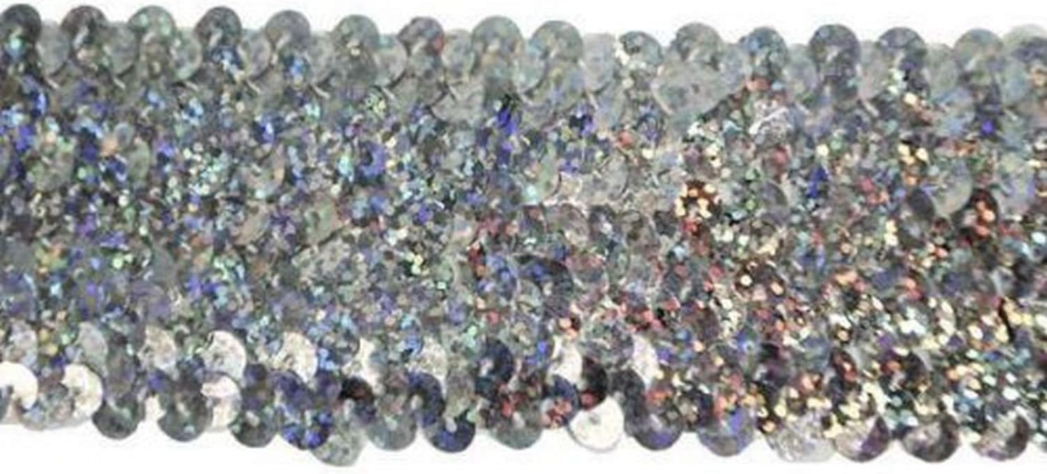 Trims by The Yard 5-Row Starlight Hologram Sequin Stretch Trim, 1 3/4-Inch Versatile Sequins for Crafts, Durable Sequin Trim for Costumes, Fashion, and Home Decor, 10 Yards Cut, Silver
