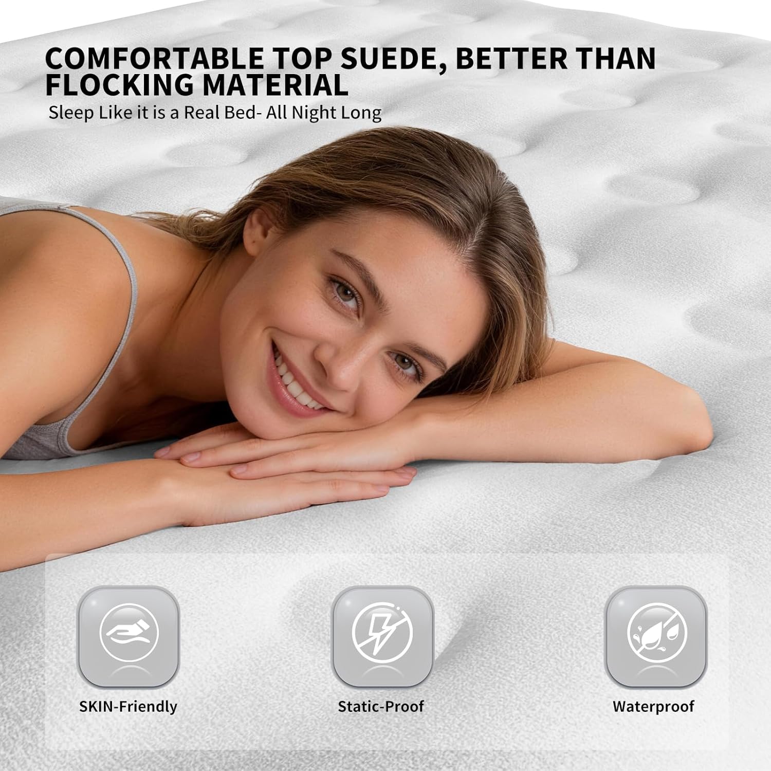 KASIMO Twin Air Mattress Twin Built-in Battery Powered Removable Pump, Blow Up Mattress Inflatable AirBed with Soft Suede Surface, Strong Support, Inflatable Air Bed for Home Guests Camping