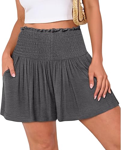 Women's Shorts Workout Women Flowy Womens Summer Shorts Casual Elastic High Wais