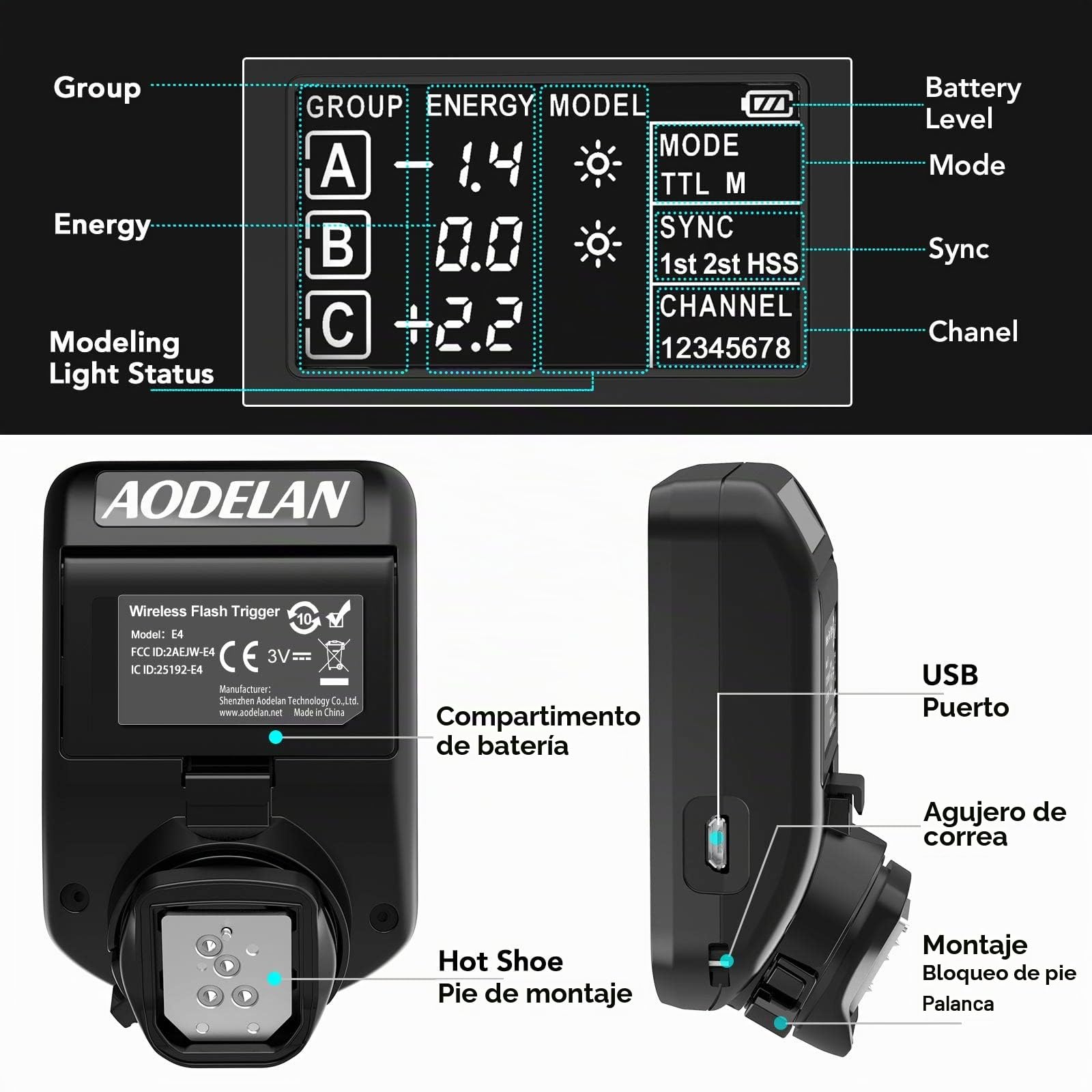 AODELAN Disparador de flash inalámbrico TTL con sincronización de alta velocidad HSS 1/8000s para cámara Nikon; reemplaza el control remoto Profoto Air TTL-N