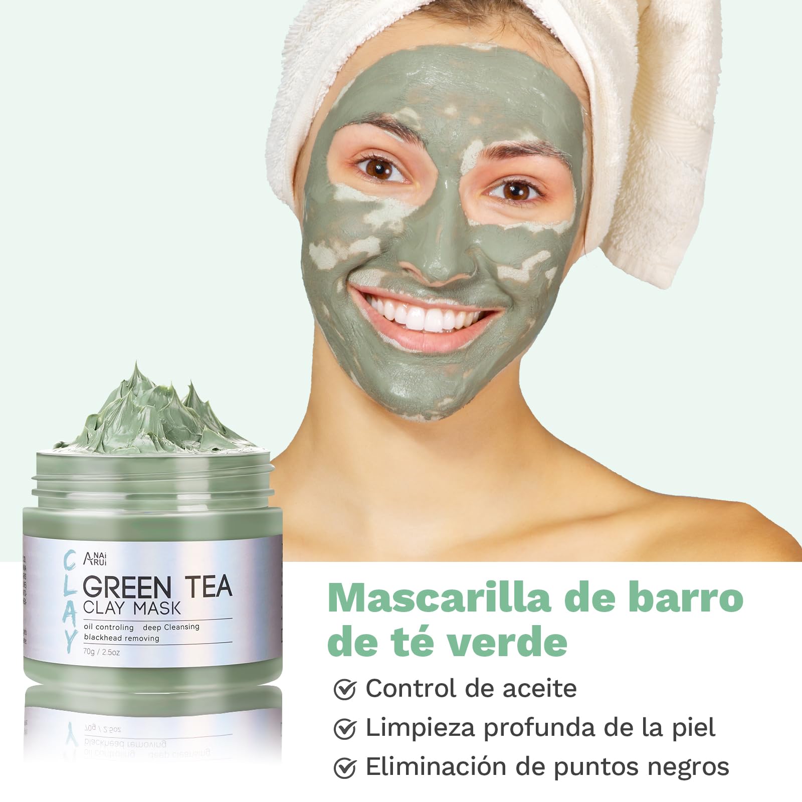 ANAiRUi Mascarillas Faciales de Cúrcuma + Mascarilla Arcilla Té Verde + Mascarilla de barro del Mar Muerto - Para limpieza facial profunda, hidratante e purificante, desintoxicante, 210g