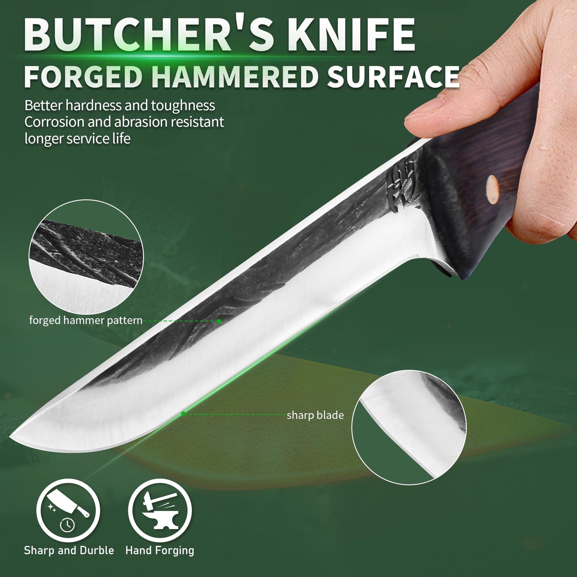 FULLHI 2pcs Manico in legno per disossare con fodero, coltello da pesca in acciaio ad alto tenore di carbonio per affettare e disossare, per cucinare in campeggio e per il barbecue. (Marrone, 14.1cm)