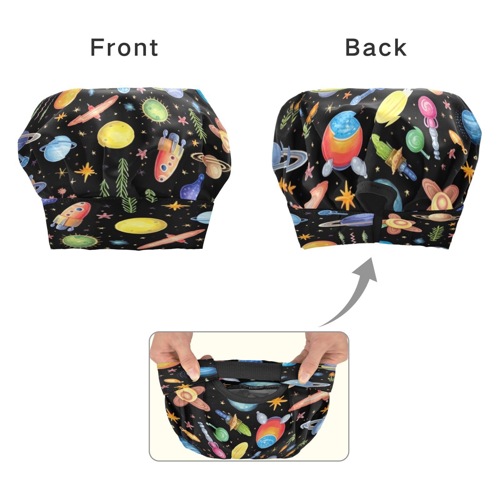 Bulletgxll Space Theme Kids Apron and Chef Hat Set Adjustable Bib Aprons with Pockets for Cooking Baking Painting