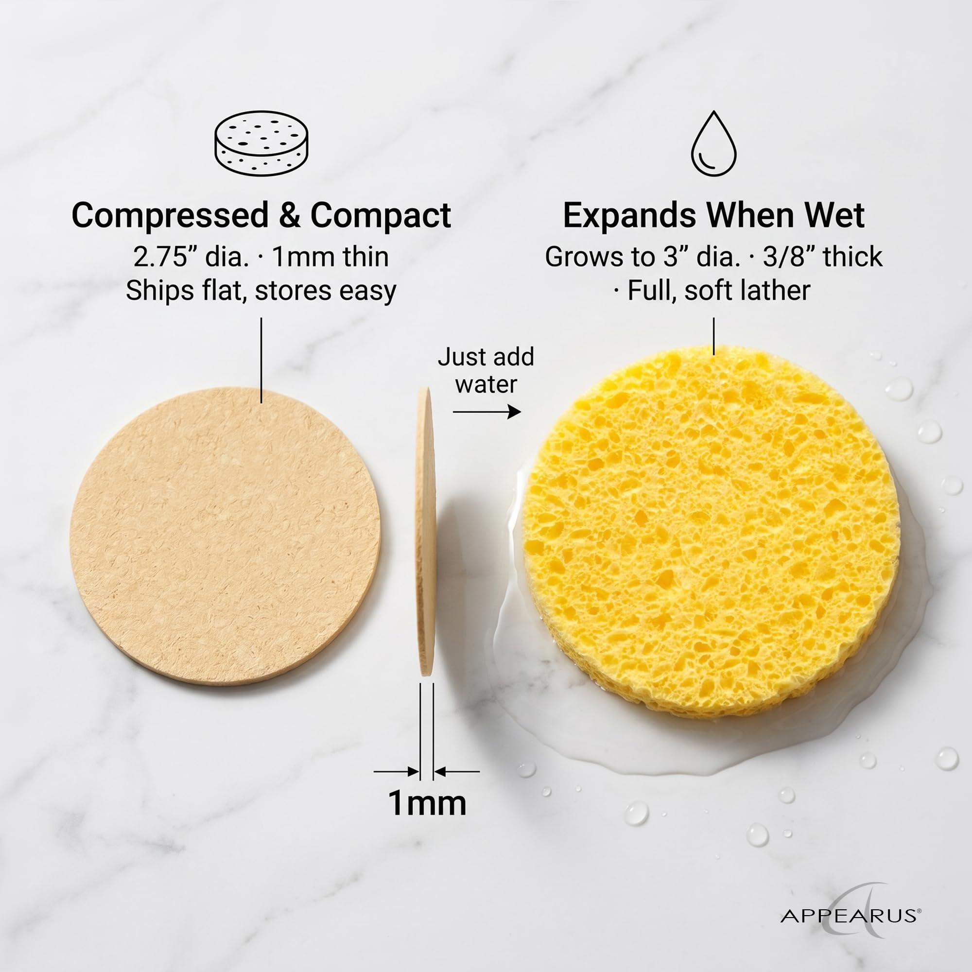 Appearus Natural Cellulose Facial Sponges, 100 Count