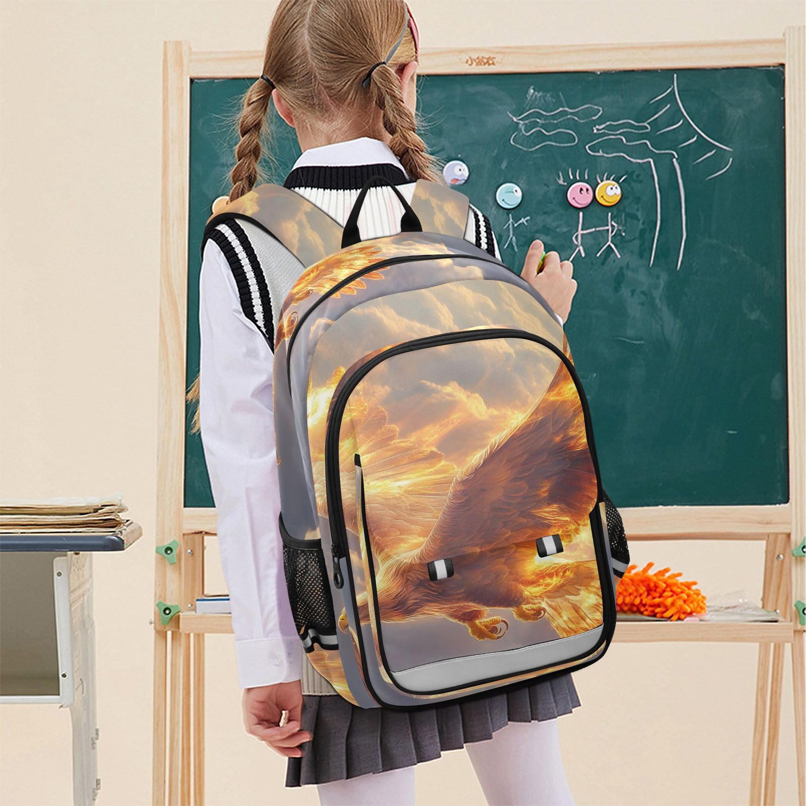 Mnsruu Laptop-Rucksack, 15,6 Zoll, Motiv: Adler, die durch Flammen fliegen, Schultasche für Teenager, Mädchen, leichter Reiserucksack für College-Arbeit, 45 x 33 x 17 cm