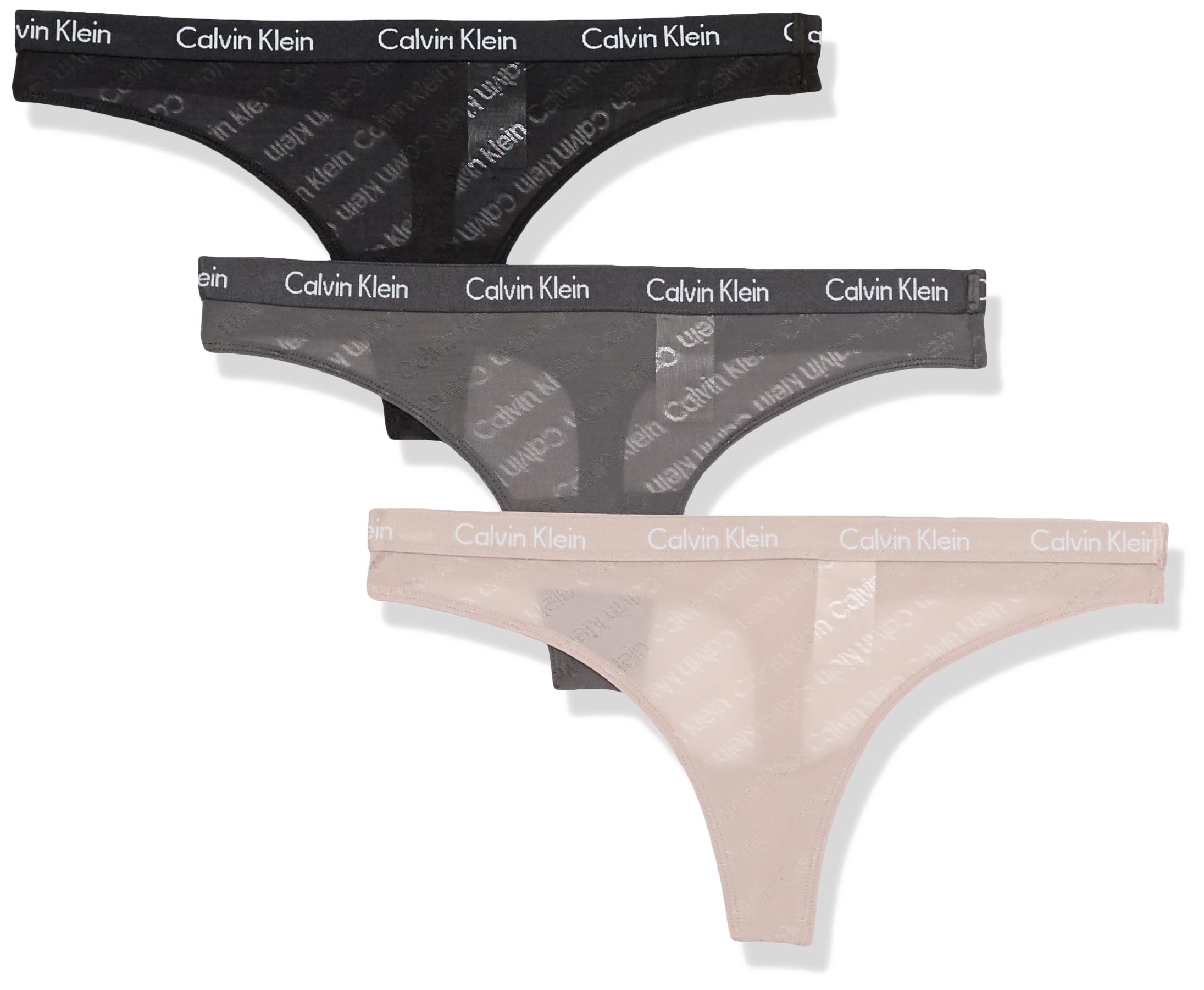 Calvin Klein Women's Carousel Logo Cotton Stretch Thong Panties, 3 Pack