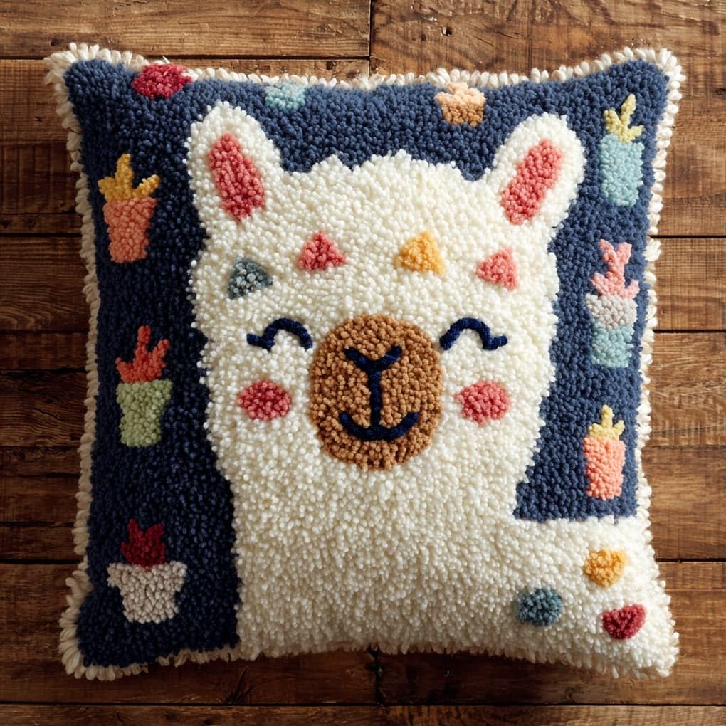 WallustrioaW Latch Hook Kit Cushion,Animal Alpaca