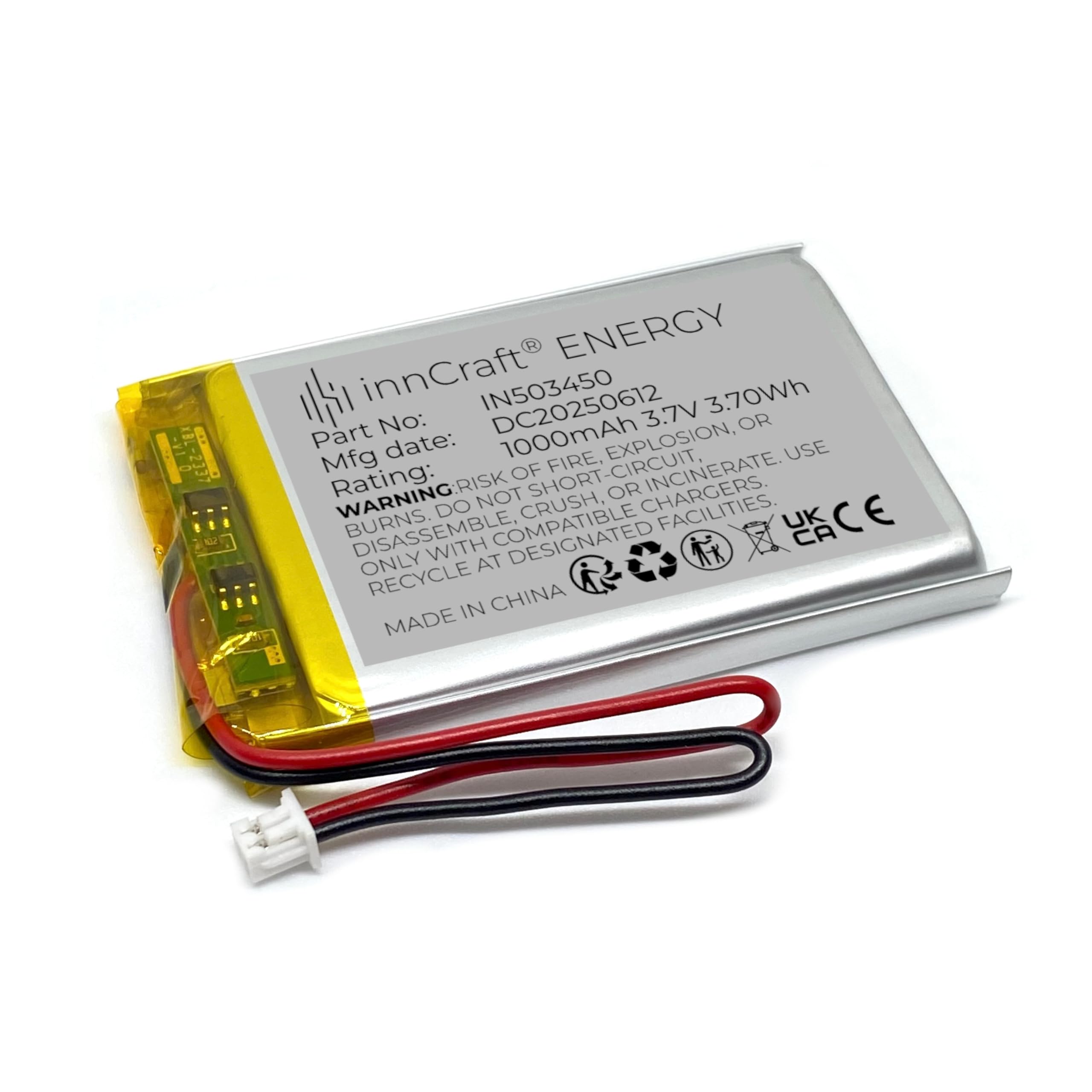 Akumulator Litowo Polimerowy innCraft Energy 1000mAh 3.7V, 51x34x5 Model 503450 2P Molex 51021-020 1.25mm konektor