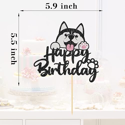 Miniatura 2 de Decoración de pastel de Husky de feliz cumpleaños, suministros para tartas de fiesta de cumpleaños para cachorros, suministros de fiesta de