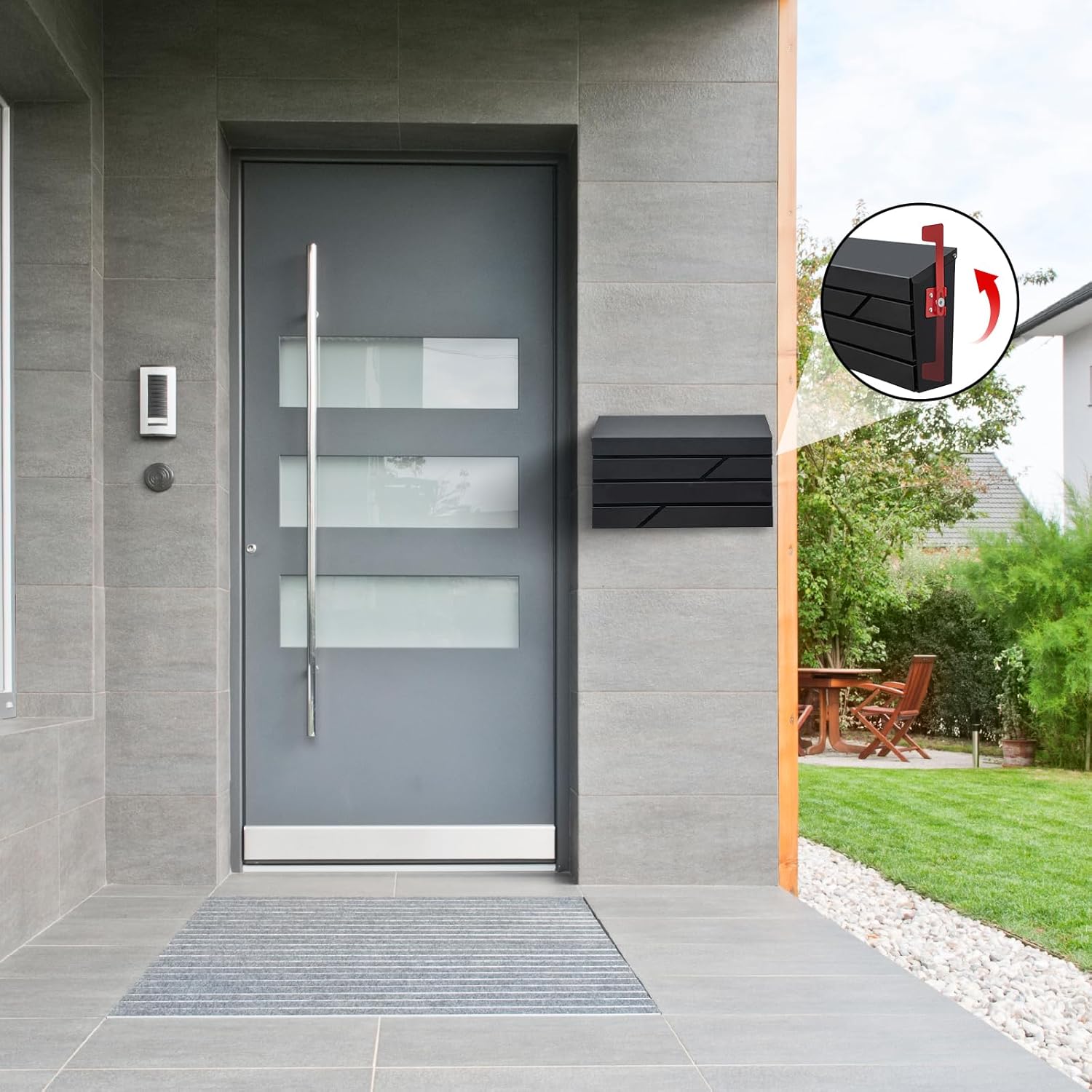 Wall Mount Mailbox for House Outside, Large Capacity Mailbox with Flag Drop Box, Galvanized Steel and Rust-Proof Metal Post Box, 15.74"x9.84"x4.33", Black, MD065