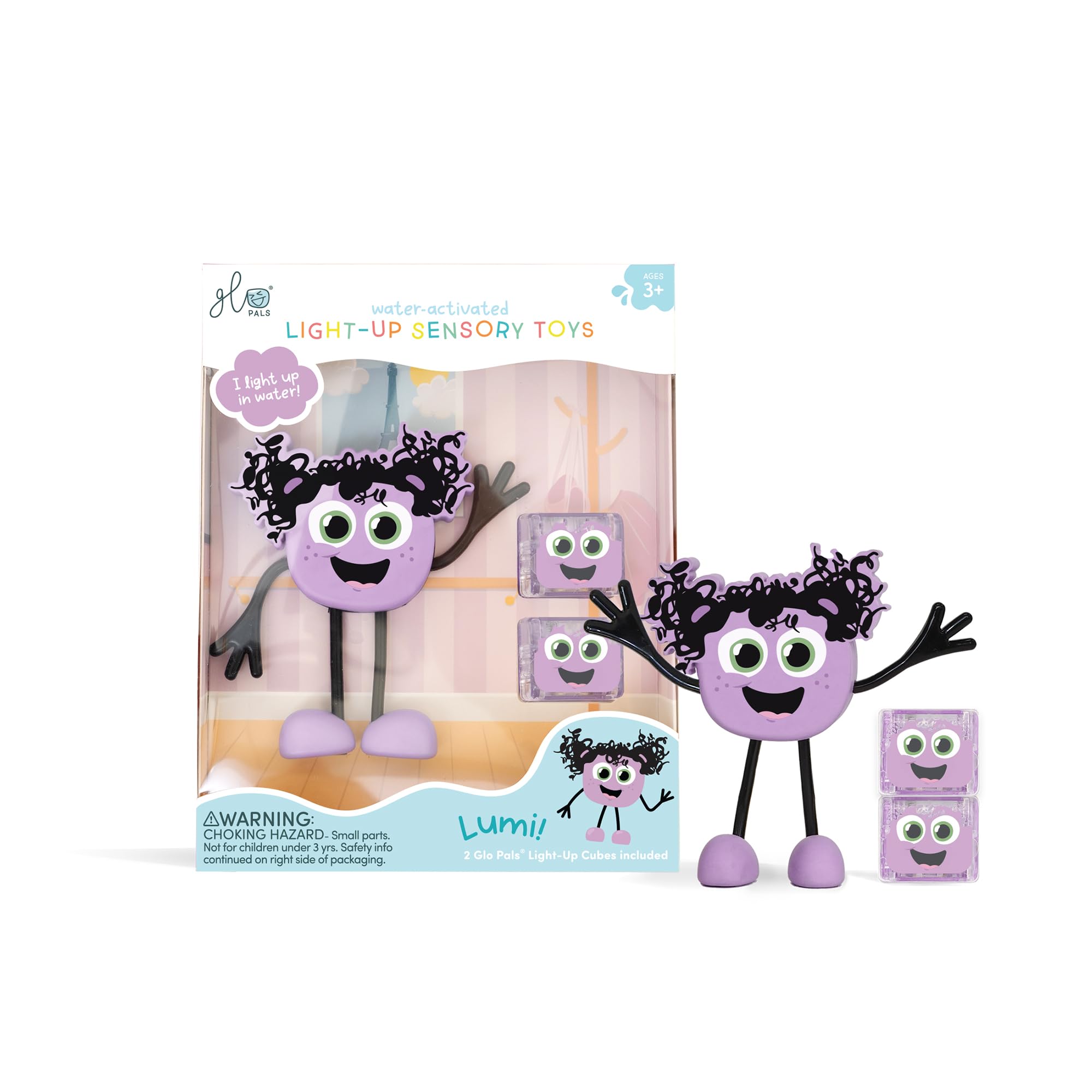 Glo Pals Lumi Character. Water-Activated Light-up Sensory Bath Toy + 2 Reusable Light-Up Cubes. Kids Sensory Bath Time Toy. Gift for Boys & Girls 3+ (Lumi - Purple)