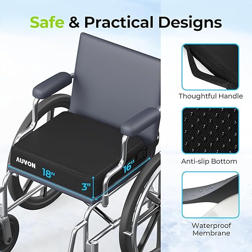 Miniatura 5 de AUVON Cojín de asiento de silla de ruedas de gel refrescante para ciática, espalda, dolor de presión y úlceras, cojín de espuma viscoelástica