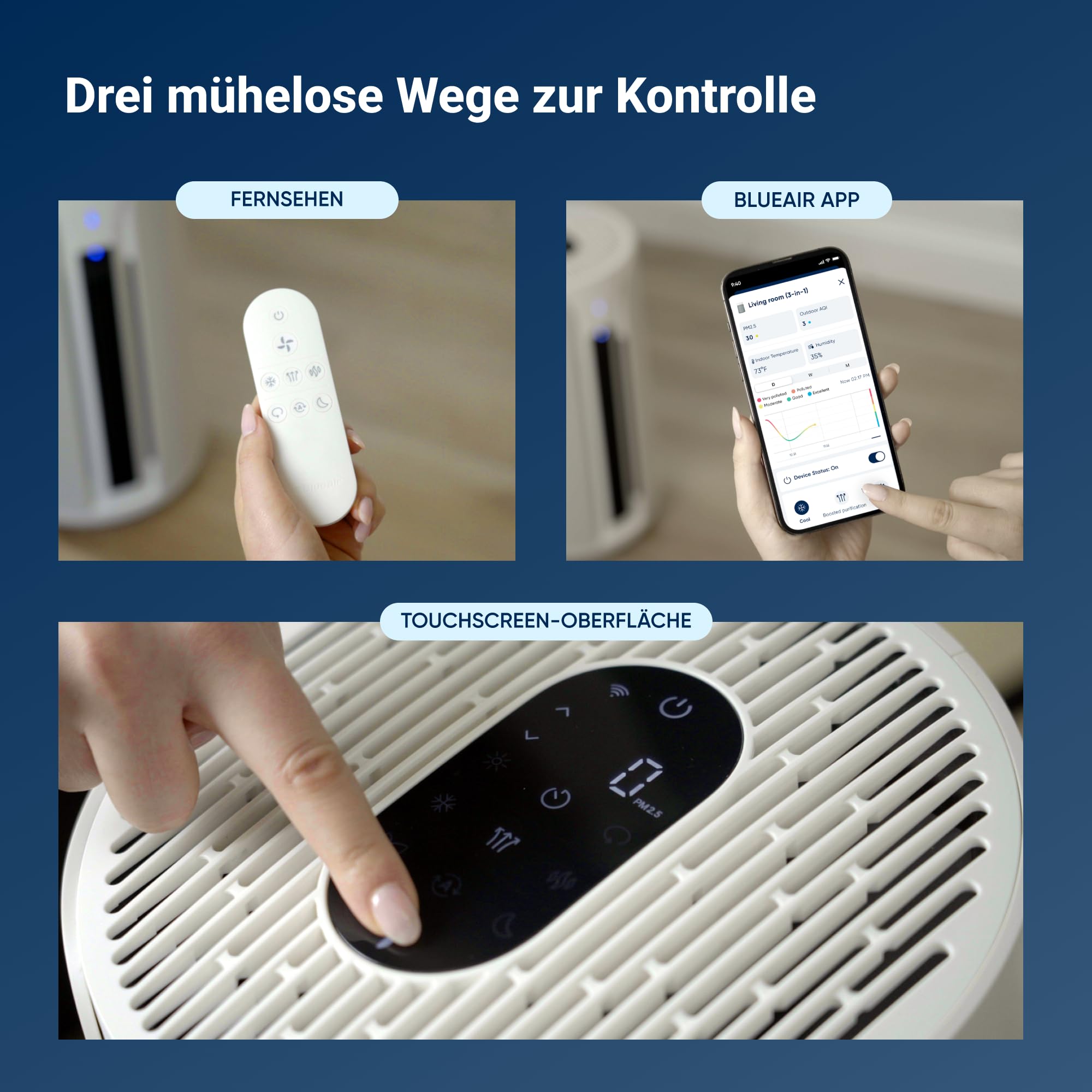 BLUEAIR 3-in-1 Ventilator, Heizgerät & Luftreiniger – HEPA Silent Luftreiniger für Zuhause, Haustiere, Allergien, Staub, Rauch, Gerüche, Blueair ComfortPure T10i