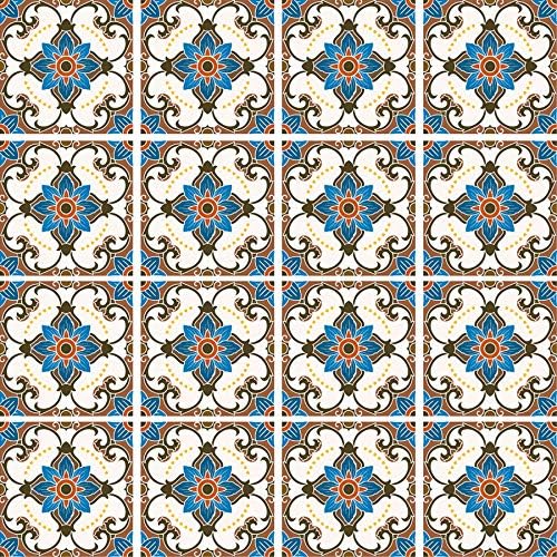 Poromoro Spanish Portuguese Azulejo Style Peel and Stick Backsplash Tile Stickers Set of 16 pcs (5.9, 54) - 2