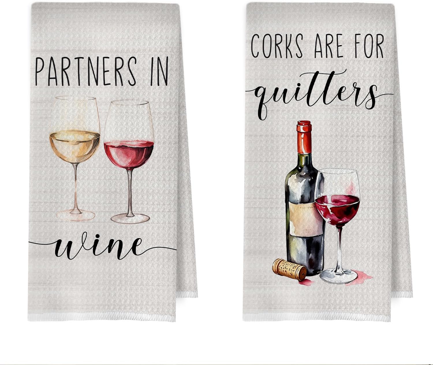 Funny Wine Kitchen Towel - Funny Wine Gifts Decorative Waffle Dish Towels, Hand Bar Towels for Kitchen, Bar Cart Tea Towel, 16x24 Inch Set of 2