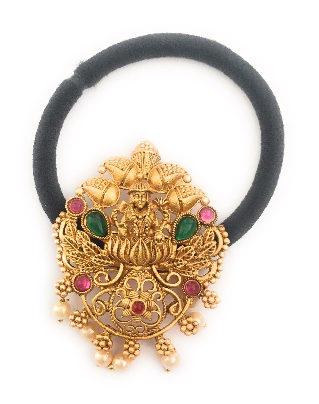 fancy hair bands for women and girls black colour hair rubber bands with antique gold color stones decoration (pack of 1) hair ties ponytail holders center clips for children (B0D2VX5B2G) Amazon Price History, Amazon Price Tracker