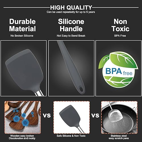 Miniatura 8 de Juego de utensilios de cocina, juego de utensilios de cocina de silicona de 27 piezas, resistentes al calor, antiadherentes, asas de acero