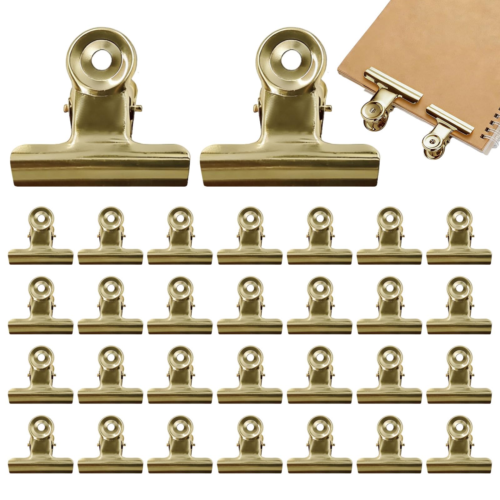 30 Pcs Small Bulldog Clips, Binder Clips, Gold Paper Clips Metal, Mini Bulldog Clips Small, 22mm Binder Round Metal Clips Clamps for Paper Pictures Organizer, Crafts Hanging Art