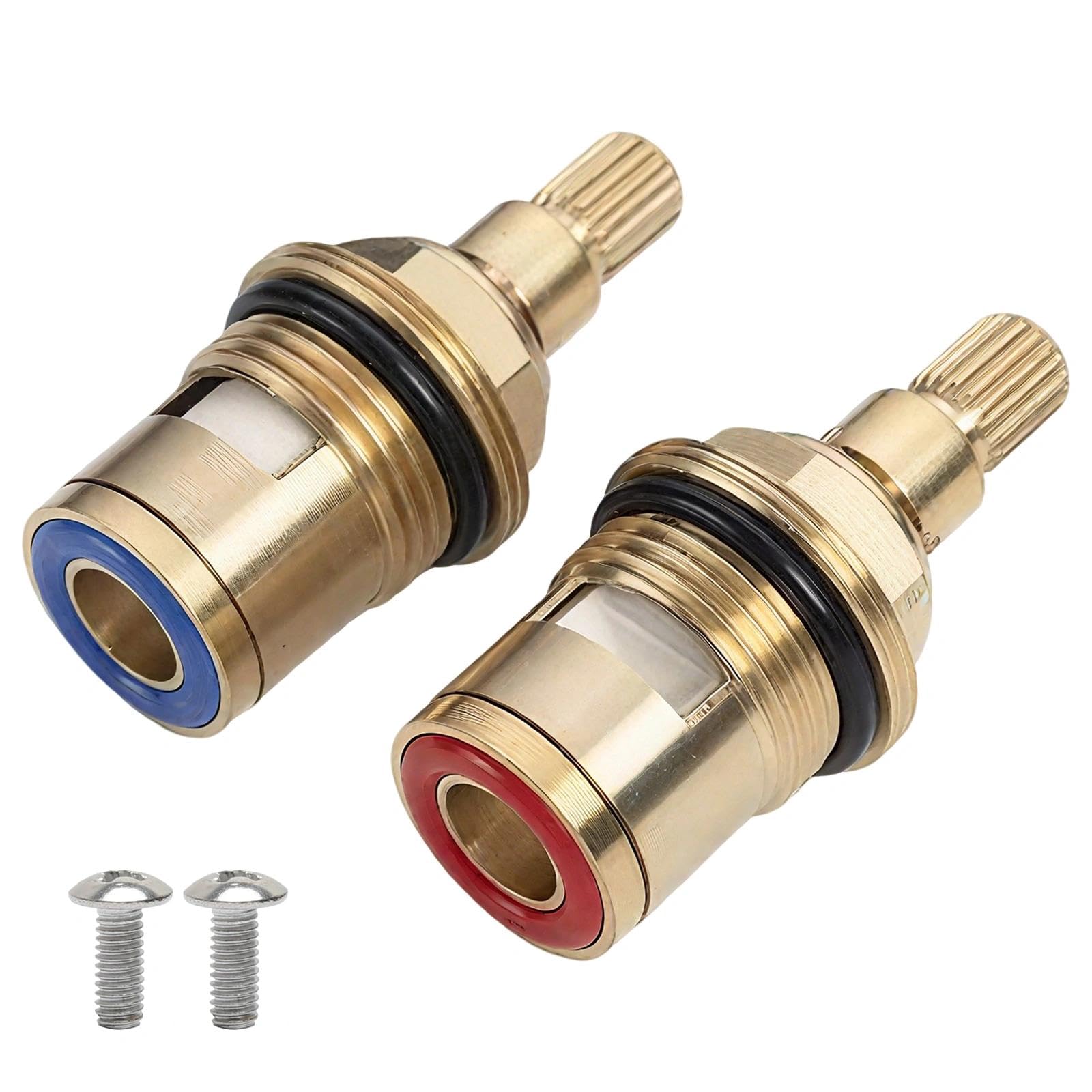 2 Pcs Ceramic Tap Cartridge 1/4 Turn 20 Spline, Tap Valve Replacement for Shower Bath Taps with Washers, Tap Glands Seals Repair Kit, Solid Brass Ceramic (1 Pair Hot & Cold)