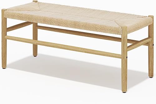 Miniatura 10 de AWQM Banco de almacenamiento, banco de mesa de comedor con red de almacenamiento y 2 cestas, ratán tejido a mano, impermeable y transpirable, para